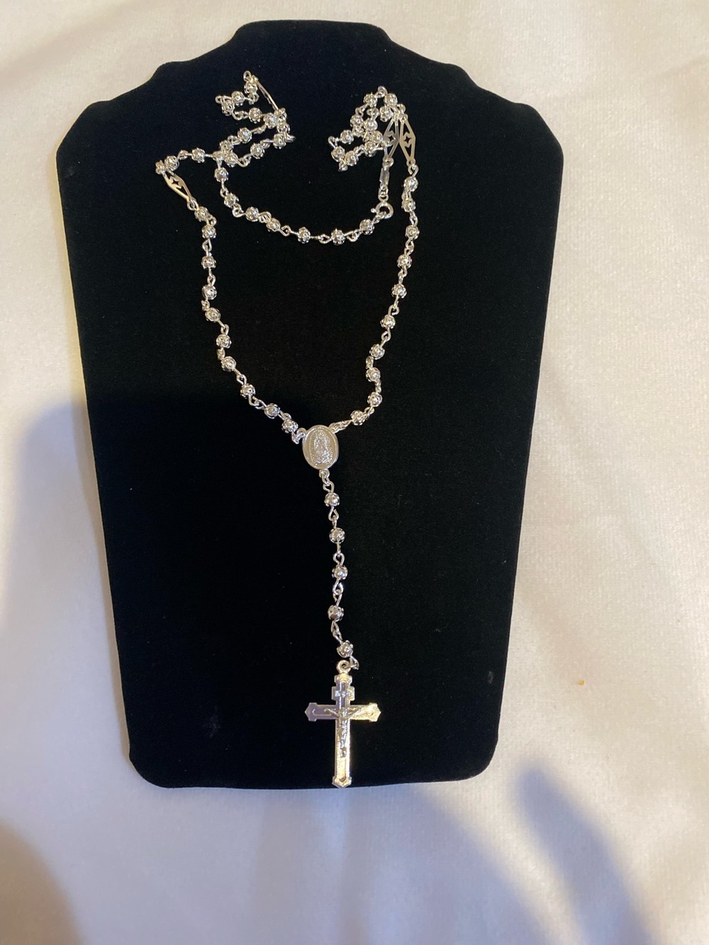 Elegant Silver Rosary Necklace - Silver
